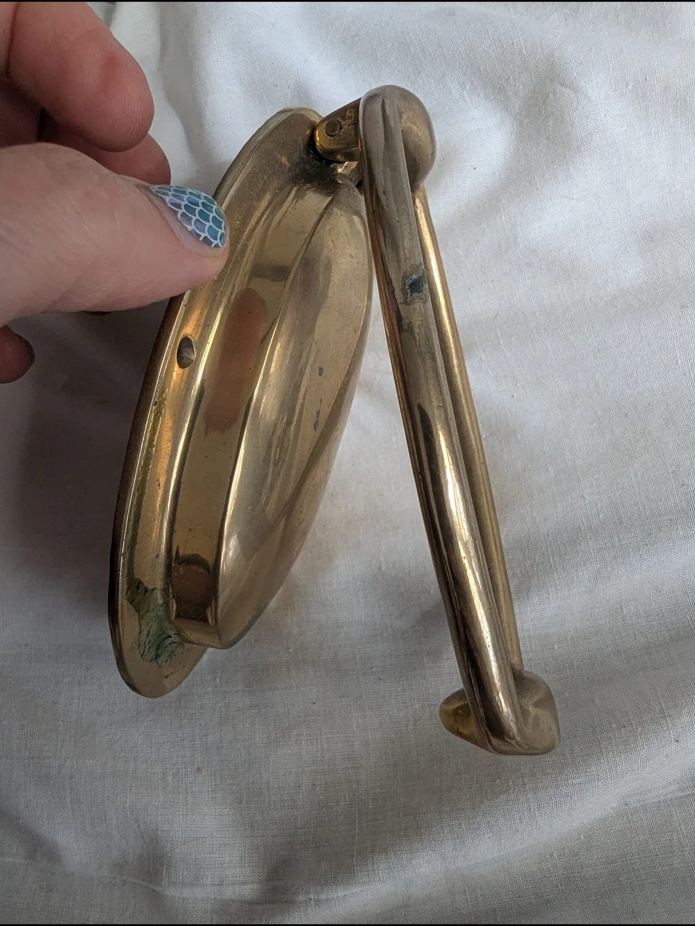 Vintage Oval Brass Heavy Door Knocker - Gold Tone